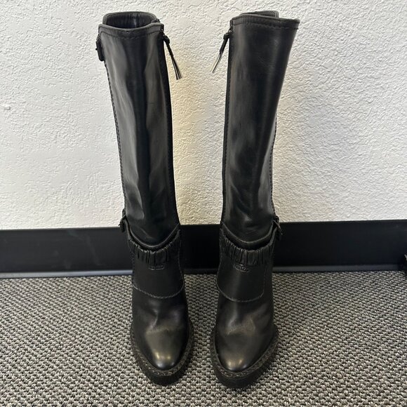 Kenzo Leather Tall Boots Black High Heel Platform Size 37 Going Out Dressy - Picture 2 of 15